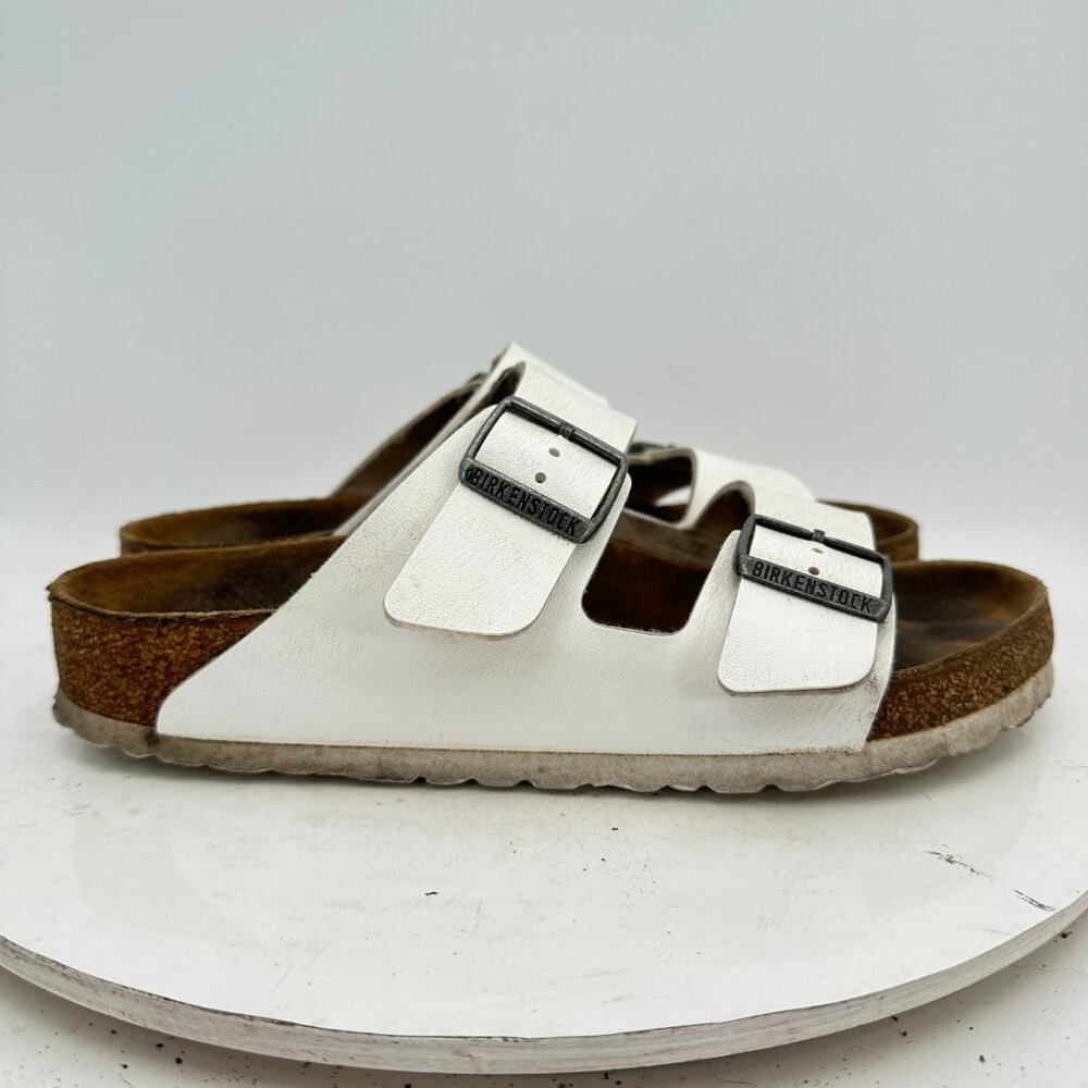 Birkenstock Arizona Women Size 8 White Leather Slide Buckle Comfort Sandal - Picture 4 of 11